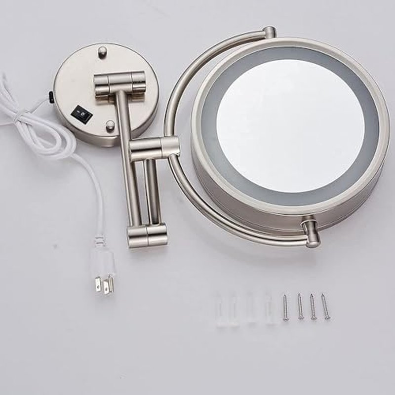 Wall Mount Makeup Mirror 9 Inches with LED Lighted 10x Magnification,has 3 Colors Lights Modes,13" Extension Arm Magnifying Vanity Mirror Electric Plug Powered, Brushed Nickel Finish