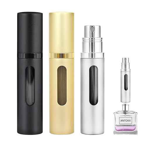 Perfume Travel Refillable Atomizer - 3-Pack 5ML Pocket Perfume Bottle, Travel Perfume Atomizer Refillable Perfume Spray Bottle, Portable Perfume Sprayer (Black & Gold & Silver)