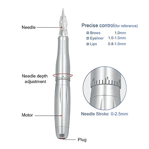 Eyebrow Tattoo Machine Pen - BIOMASER Profession Rotary Permanent Makeup Tattoo Pen Tattoo Gun Eyebrow Carving Kit for P300 with 3 Cartridge Needles for Eyeliner Lip Counter