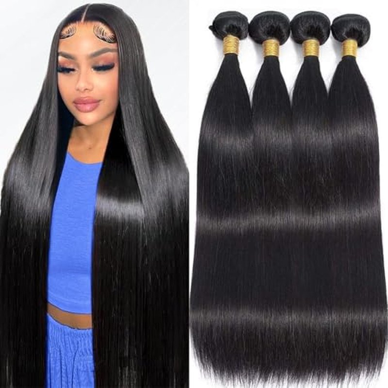 Human Hair Bundles,Straight 4 Bundles 18 18 18 18 Inch,16A Bundles Human Hair,100% Unprocessed Virgin Brazilian Hair Extensions Double Weft, Quick Weave Sew In Hair Bundle