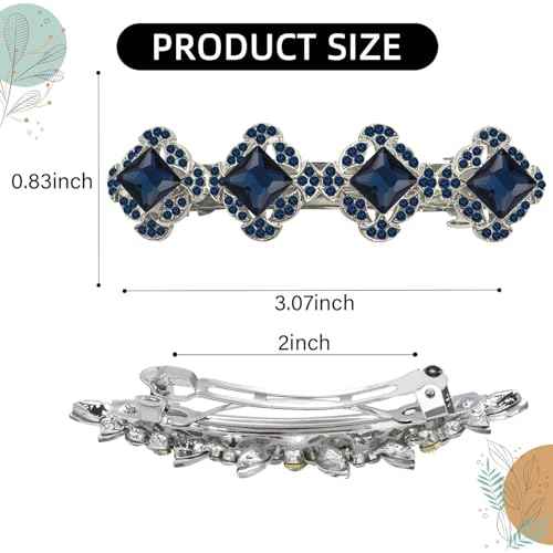 Vintage Austrian Hair Barrettes, Glitter Sparkly Crystal Flower Hair Clips French Vintage Barrettes, White Rhinestone Metal Hair Pins Hair Accessories for Women Girls (Navy Blue)
