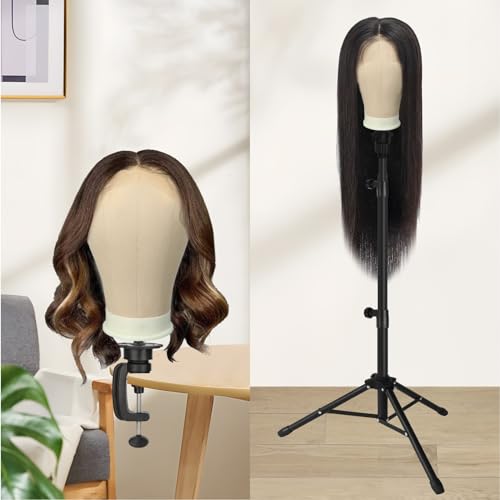 22 Inch Wig Head for Wig, Canvas Mannequin Head with Mount Hole, Manikin Head for Wig Making, Styling and Display, Head Contour More Realistic