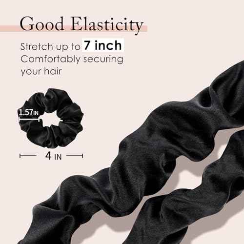 OLESILK 100% Mulberry Silk-Scrunchies for Hair Sleep, Women Grils Silk Hair Ties for Frizz & Breakage Curly Hair, No Damage, Elastics Ponytail Holder, 3 Pack