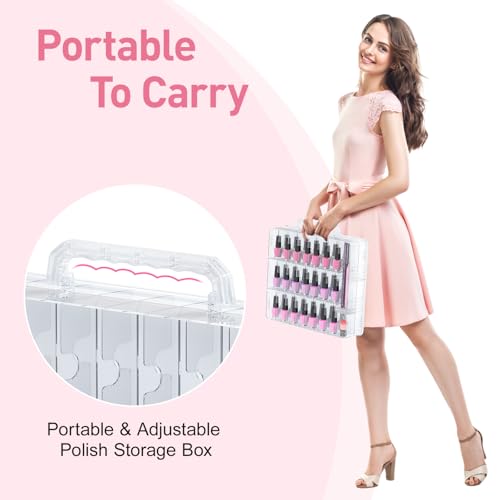 Beloving Nail Polish Organizer, 48 Bottles Transparent Nail Polish Holder with Adjustable Divider, Gel Nail Polish Storage Double Side Nail Polish Organizer Case for Storage Display