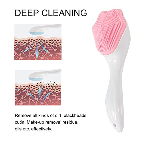 Silicone Face Scrubber Exfoliating Brush, Beomeen 2 Pack Manual Handheld Facial Cleansing and Blackhead Scrubber, Soft Bristles Waterproof for Face Skincare (Blue, Pink)