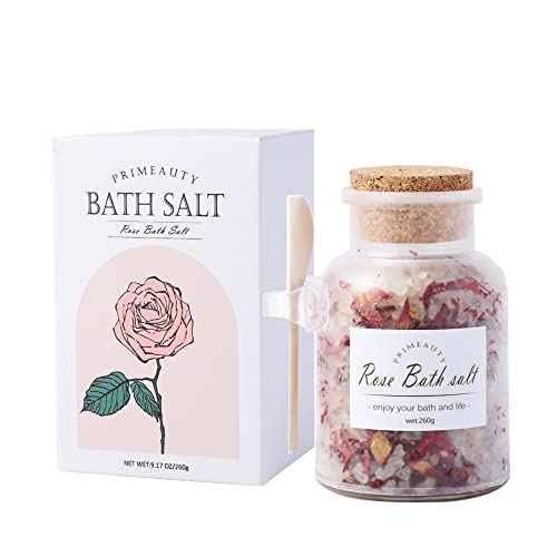Bath Salt,Himalayan Rose Flower Petals Dead Sea Salt,Lavender and Bergamot Essential Oil,Cleanse,Revitalize,Relaxing,Stress Relief,and Soothes Skin,Best for Good Sleep(260g 9.17oz)