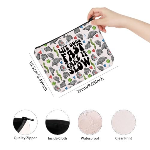 TSOTMO Manatee Bag Life Goes Fast Take It Slow Manatees Zipper Pouch Bag Gift for Sea Creature Lovers (Life Goes bag)