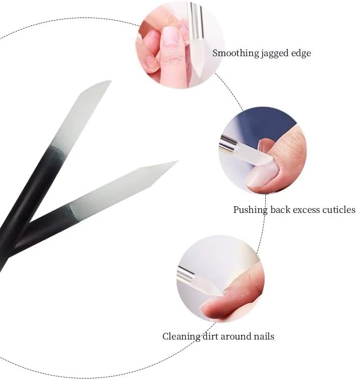 Glass Nail File Set - 3-Piece Crystal Files with Case | Includes Nail File, Cuticle Pusher & Buffer - Black Gradient