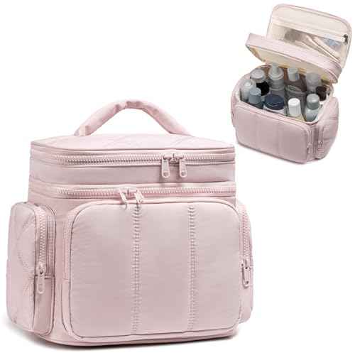 LEDAOU Travel Toiletry Bag for Women, Quilted Cosmetic Makeup Bag Organizer with Double Deck, Large Wide-open Travel Bag for Toiletries, Essentials
