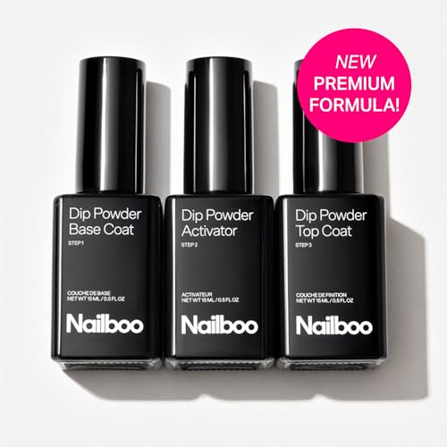 Nailboo Dip Powder Liquid Set, Top Coat, Base Coat & Activator with New Premium Formula, DIY At Home Manicure, No UV Lamp Needed, For Beginners & Professionals, 0.5 Fl Oz (3 Pack)