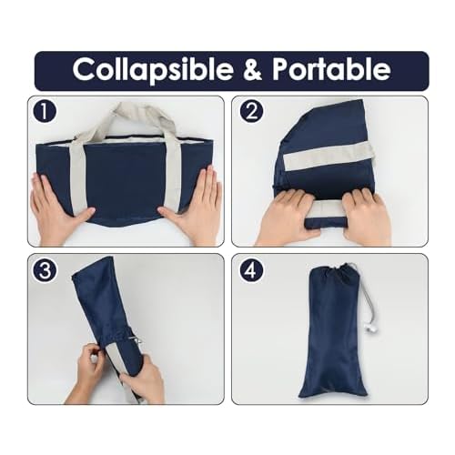 Foot Soaking Tub Collapsible Bucket with Handle 4.7 Gallon/18 L Portable Wash Bag for Fishing, Traveling, and Camping - Navy Blue