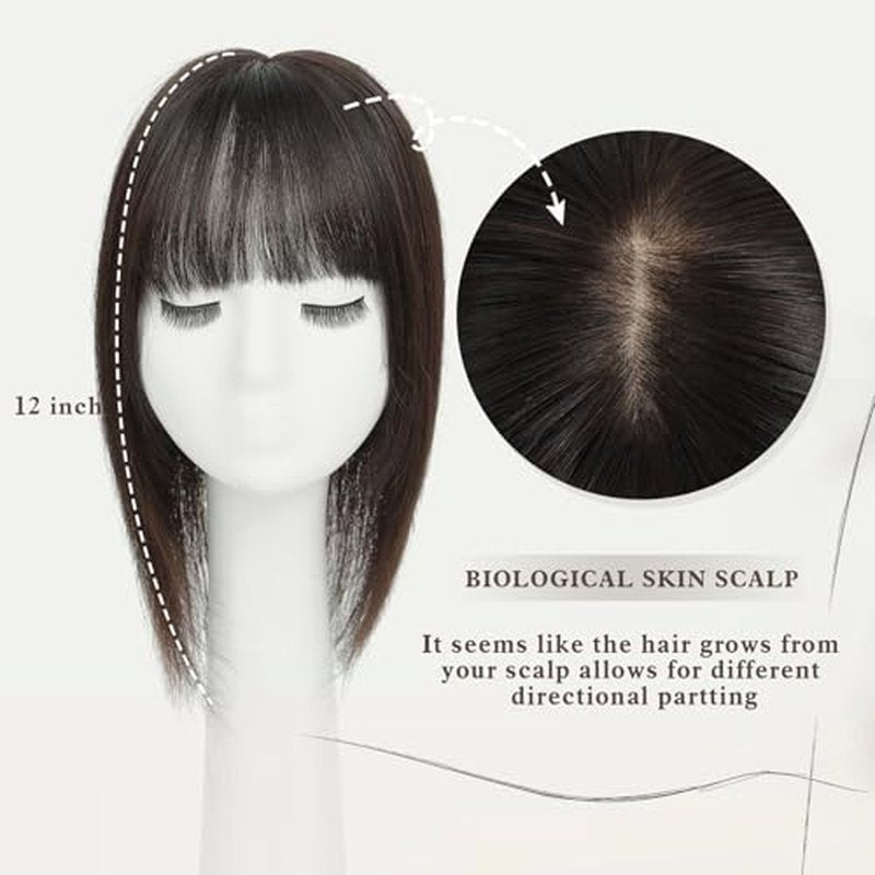 Hair Toppers for Women Real Human Hair 12inch Hairs Toppers for women With Bangs Skin Scalp Big Base Cover Thinning Loss Top Hairs Wiglets