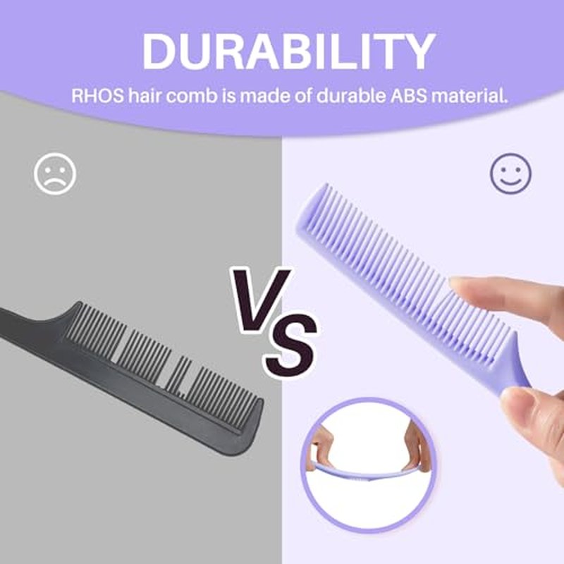 RHOS Rat Tail Comb for Parting, Fine Tooth Teasing Comb with Pick, 2 Pack Hair Styling Combs Set for Women and Men, Pink & Purple, Plastic, Unisex