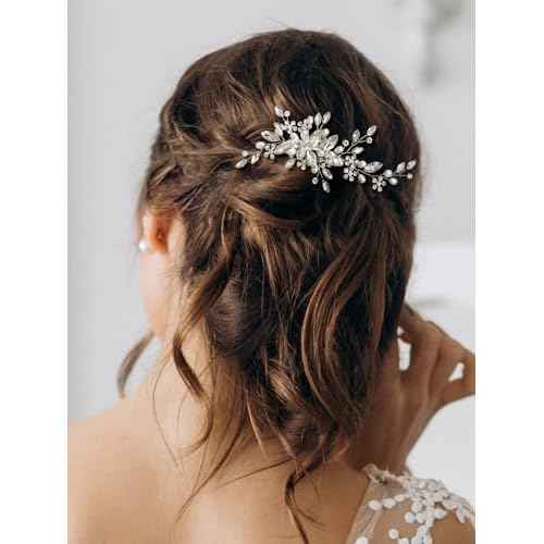 SWEETV Wedding Hair Comb Pearl Bride Hair Pins Flower Hair Piece Rhinestone Bridal Hair Accessories for Women and Girls