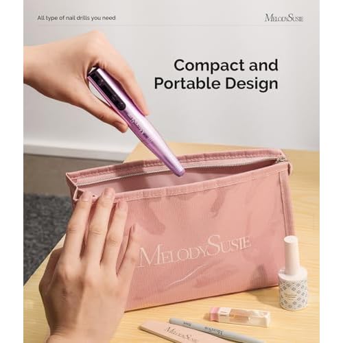 MelodySusie Cordless Nail Drill, PC180F Rechargeable 25,000RPM Eletric Nail File with Nail Drill Bits, Sanding Bands for Beginners