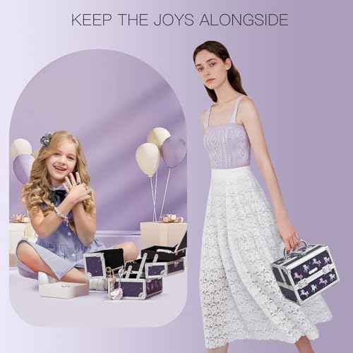 Joligrace Makeup Case for Girls Cosmetic Train Case Makeup Storage Box Jewelry Organizer Hair Accessories Lockable with Trays & Mirror Kids Gift Unicorn