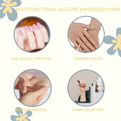 Realistic Female Silicone Hand Mannequin Hand Model Fake Hand With Skeleton For Manicurist Reusable Acrylic Nails Display Jewelry Props - White Left Hand
