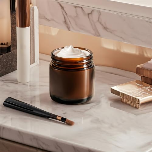 4 oz Amber Glass Jars with Lids,24 Pack 4oz Small Glass Jars with Inner Liners,4 Ounce Travel Jars for Cosmetics Container,Cream Lotion,Body Scrub