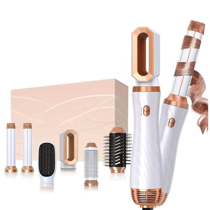 6 in 1 Blow Dryer Brush, Detachable Hair Dryer Brush Air Curler Air Styler Wrap, Curly Twist Hot Curling Iron, Blow Dryer Hot Styler Negative Ion, Travel Hair Styling Tool