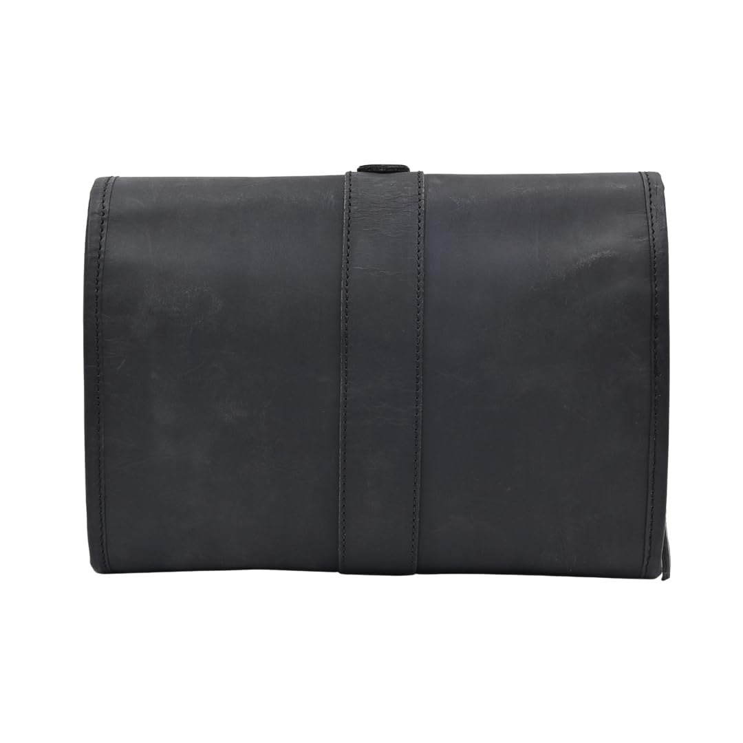 Autentico Leather Genuine Buffalo Leather Hanging Toiletry Bag with Waterproof Lining for Men & Women Handcrafted Vintage Distressed Brownn Leather Dopp Kit, Travelling Kit (Dark Brown)