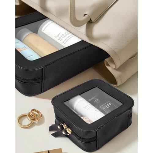 KOTORA Clear Makeup Bag Set for Women Portable Clear Make up Bag Cute Waterproof Travel Cosmetic Bag Toiletry Bag for Car Essentials Bag (Black)