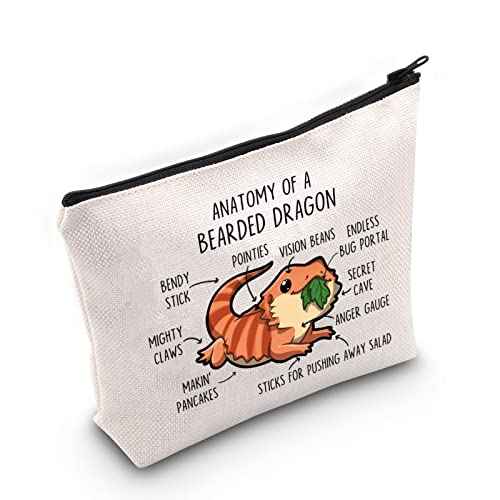 G2TUP Bearded Dragon Lover Gift Anatomy Of A Bearded Dragon Makeup Bag Bearded Dragon Mom Cosmetic Bag Bearded Dragon owner Gift Zipper Travel Bag (Anatomy Of A Bearded Dragon White Bag)