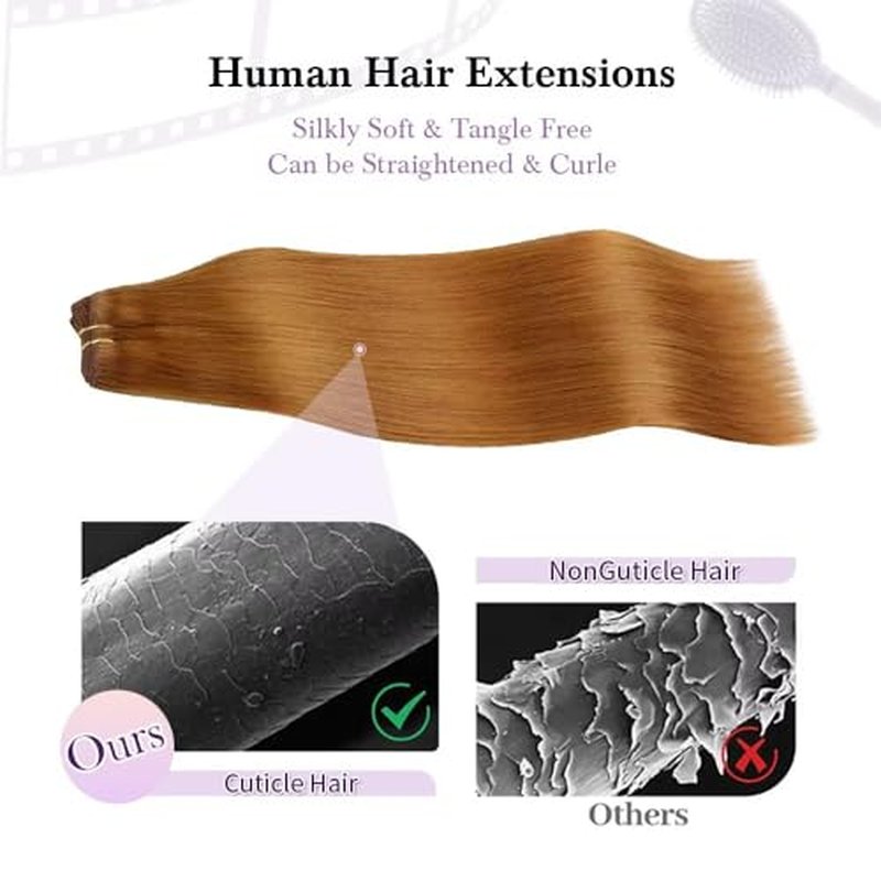 Remy Hair Extensions clip ins Hair Etensions for Women #30 Light GInger Brown Double Weft Natural Hair Extensions Straight 8Pcs Soft and Thick 24inch 110g