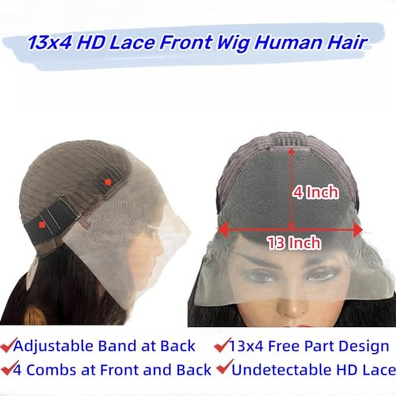 Body Wave Lace Front Wigs Human Hair 13x4 HD Transparent Lace Front Wigs Human Hair Pre Plucked 180 Density Brazilian Virgin Human Hair Glueless Wig for Women Natural Hairline 18 Inch