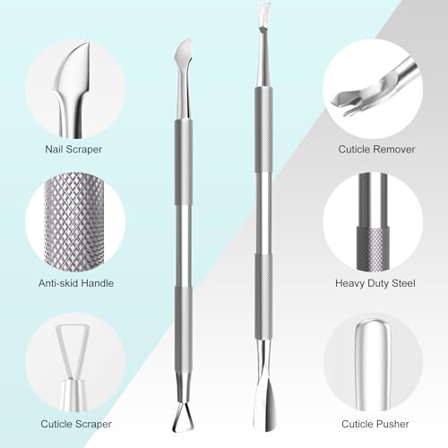 Cbiumpro 5-Pack Cuticle Trimmer Set with Pusher, Cutter, Scraper, Nipper, Clipper, Professional Stainless Steel Cuticle Remover Tools Kit for Fingernails & Toenails - with Case