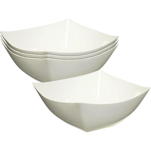 Bluesky Trading Square Fancy White Plastic Serving Bowls - 16oz (4 Count) - Elegant Display For Catering, Parties & Events