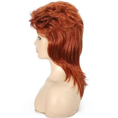 Auburn Mullet Wig for Women 70s80s Disco Wig Shoulder Length Layered Heat Resistant Synthetic Hair Cosplay Daily Party Halloween