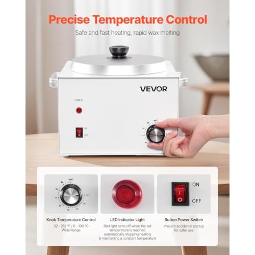 VEVOR Single Pot Wax Warmer, 3000ML 300W Professional Wax Warmer for Hair Removal, 32 ¢µ - 212¢µ Adjustable Electric Waxing Heater with 100PCS Waxing Sticks for Home Use, Beauty Salon, Spa