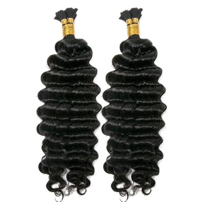 Pre-Divided Deep Wave Double Drawn Human Hair For Boho Braids Curly Bulk Human Hair No Weft For Braiding Human Hair Extensions 20inch 200g