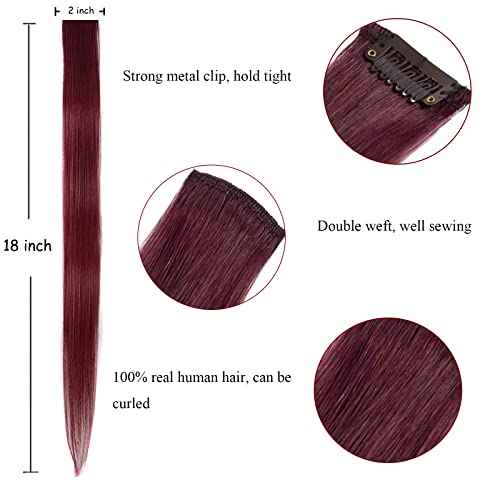 burgundy hair extensions 18 Inches 5 Pcs Colored Party Highlights Straight Hair Clip in Human Hair Extensions in Multiple Colors