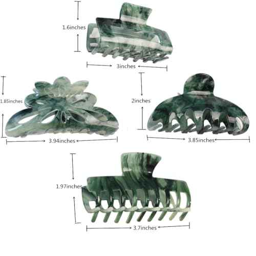 Large Hair Claw Clips - Strong Hold Green Clamps for Thick Hair, Non-Slip Jaw Clips for Women (4PCs)