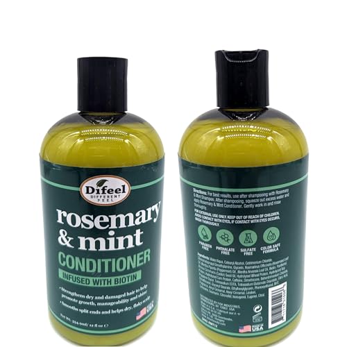 Difeel Rosemary and Mint Hair Strengthening Conditioner with Biotin 12 oz. - Made with Natural Rosemary Oil for Hair Growth