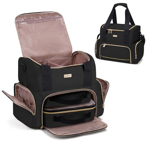 Large Makeup Travel Cosmetic Bag with 2 Removable Case, Double Layer Big Travel Make Up Organizer Case, Toiletry Bag for Women, Train Cases Bags