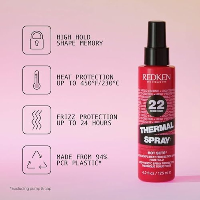 Redken Thermal Spray 22 High Hold - Thermal Heat Protectant and Setting Mist, For Curling and Flat Irons, Lasting Frizz Control & Protects Against Heat Damage