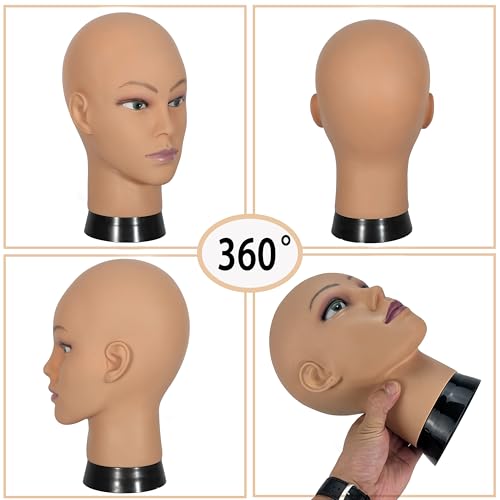 Bald Mannequin Head Stand Professional Cosmetology Wig Training Head for Wig Making and Display Hat Glasses Scarf Jewelry Model Head with Free Clamp