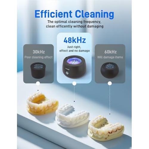 Ultrasonic Retainer Cleaner, EVA BELLE Denture Retainer Cleaner Machine, Tooth Cleaner for Oral Dental Care, Portable Rechargeable Dental Cleaning Pod for Night Guards, Braces, Aligner, Jewelry