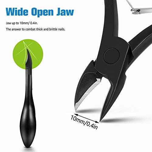 FERYES Toenail Clippers for Thick, Ingrown Toenails - Large Handle Toenail Cutters, Ingrown Tools 4R13 Stainless Steel Nail Clippers - Black