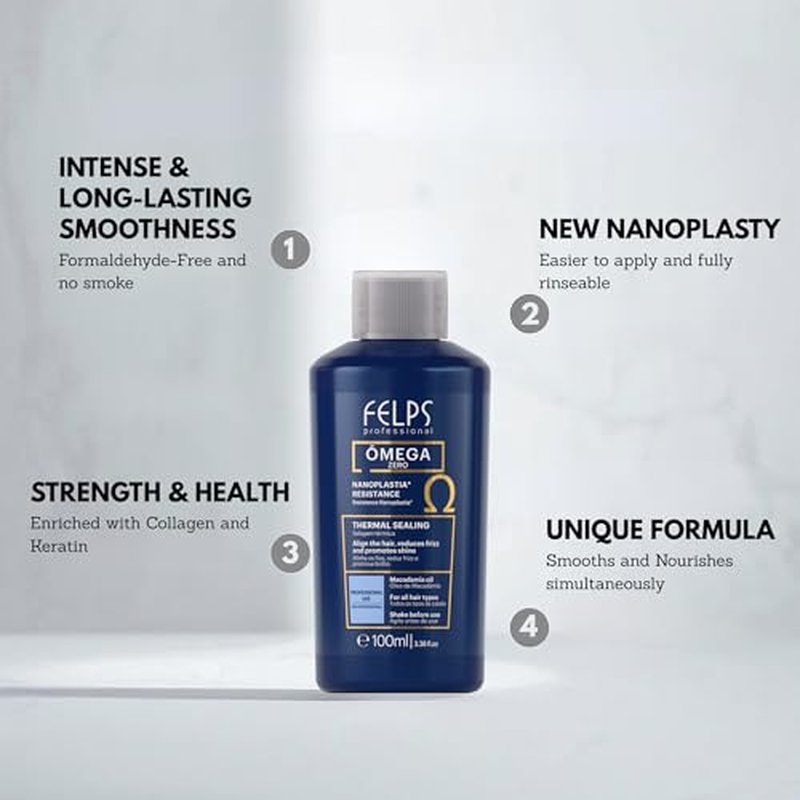Kit 3 Mini Felps Professional Omega Zero Nanoplastia Hair Straightening Treatment, Formaldehyde-Free, with Macadamia Oil, Mini 3x3.38 fl.oz