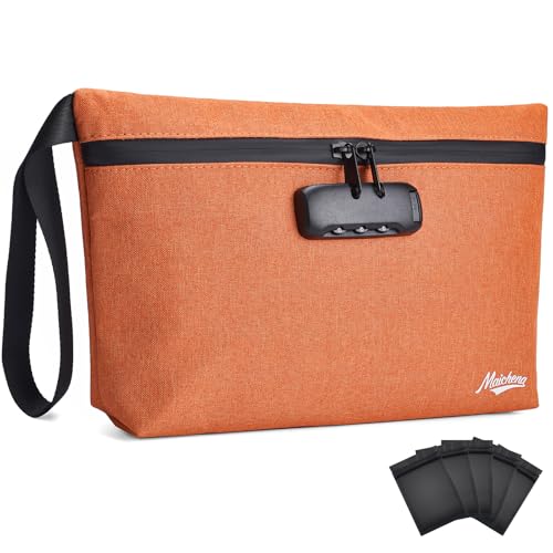 Storage Bag with Combination Lock 12.6"x7.5" Large Storage Container Medicine Lock Bag Travel Cosmetic Certificates Organizer Great Christmas Gift Halloween Orange Purse