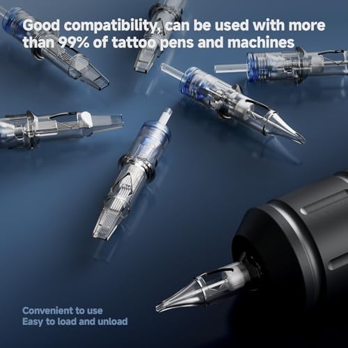 50 Pcs Disposable Tattoo Cartridge Needles #10 Bugpin Assorted Mixed Size Round Liner - 10 Pcs each of 3RL 5RL 7RL 9RL 11RL with Membrane Safety Cartridges for Rotating Tattoo Pen Machine Gun