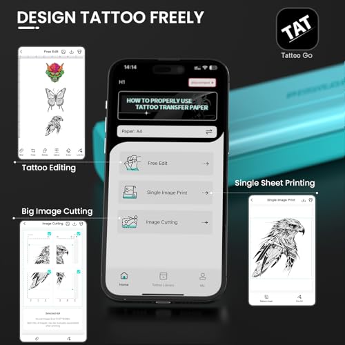 Padieoe Tattoo Stencil Printer, 2000mAh Wireless Thermal Tattoo Printer with 10PCS Transfer Paper, Compatible with Phone/Tablet/PC, Portable Thermal Transfer Machine for Tattooists & Beginners
