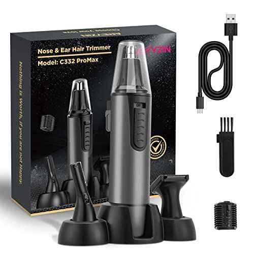 AREYZIN Nose Hair Trimmer for Men,Rechargeable Ear and Nose Trimmer Kit,Professional Painless Eyebrow Facial Hair Clipper, IPX7 Waterproof,Dual Edge Blades Easy Cleansing,Dark Gray