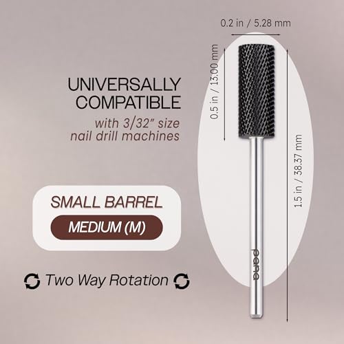 USA PANA Professional 3/32" Shank Size - Flat Top Small Barrel Carbide Bit - 5X Coarse Grit to Extra Fine Grit - Gold, Silver, DLC Black - Nail Drill Bit for Dremel Machine (Medium, DLC Black)