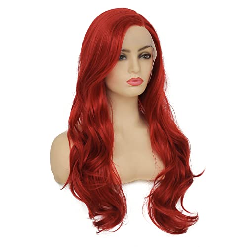 Red Lace Front Wigs for Women Long Curly Wavy Middle Part Natural Looking Wig for Party Cosplay Halloween Daily Use