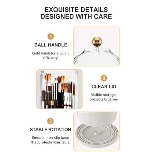 Makeup Brush Holder with Lid 360¡Æ Rotating, Clear Dustproof & Waterproof Make Up Brush Holder Organizer, Transparent Makeup Brush Organize, Green