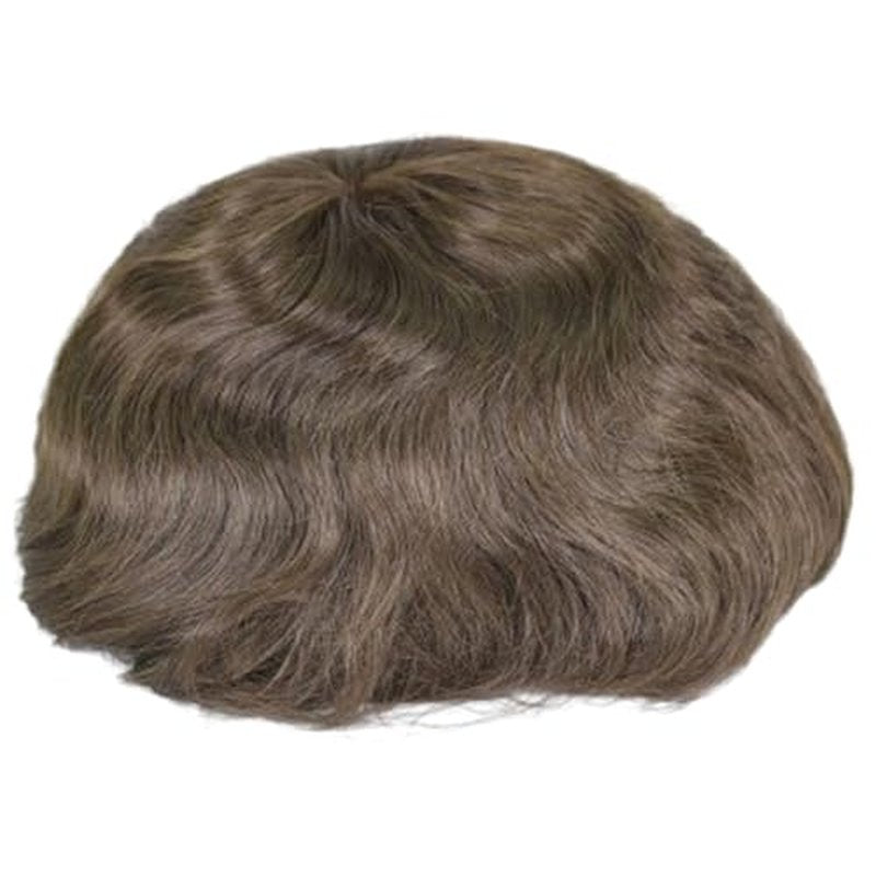 Men's Hairpiece European Human Hair Toupee 9x7inch Swiss Lace Skin PU Back Hair Replacement Wig 4# Medium Brown Color